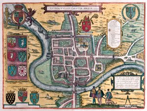 Chester - Storbritannien, i "Civitates Orbis Terrarum" av Georg Braun, Köln 1617 av Georg Braun