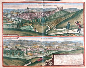 Eisenstadtt, Tyskland - Mannersdorf ,Österrike - i "Civitates Orbis Terrarum" av Georg Braun, Köln 1617 av Georg Braun