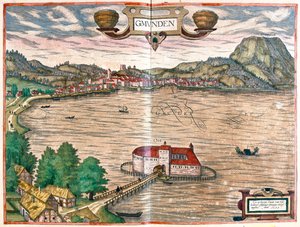 Gmunden, Österrike - i "Civitates Orbis Terrarum" av Georg Braun, Köln 1617 av Georg Braun