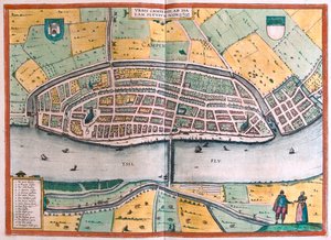 Kampen och floden Ysel, Nederländerna - i "Civitates Orbis Terrarum" av Georg Braun, Köln 1617 av Georg Braun