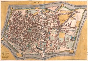 Lucca, Italien - i "Civitates Orbis Terrarum" av Georg Braun, Köln 1617 av Georg Braun
