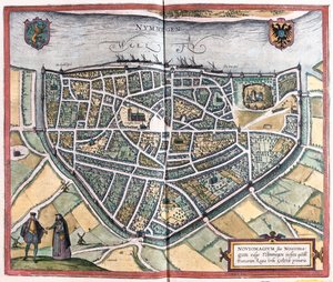 Nijmegen - Nederländerna, i "Civitates Orbis Terrarum" av Georg Braun, Köln 1617 av Georg Braun