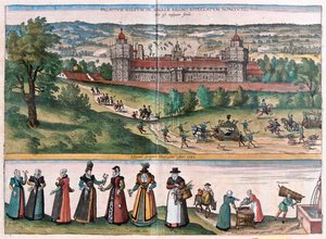 Nonsuch (slott i Surrey), England - i "Civitates Orbis Terrarum" av Georg Braun, Köln 1617 av Georg Braun