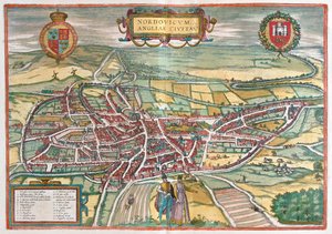 Norfolk - Storbritannien, i "Civitates Orbis Terrarum" av Georg Braun, Köln 1617 av Georg Braun