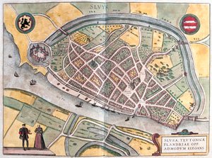 Slusa, Nederländerna - i "Civitates Orbis Terrarum" av Georg Braun, Köln 1617 av Georg Braun
