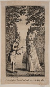 Illustration med dam och gentleman i en park av Georg Christian Schule