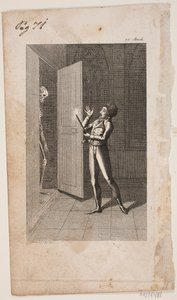 Illustration med ung man och skelett av Georg Christian Schule