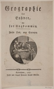 Titelsida med vinjett för "Geografi för alla" av Georg Christian Schule