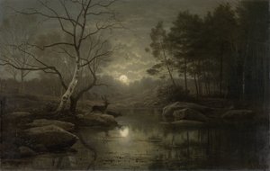 Skogslandskap i månskenet av Georg Eduard Otto Saal
