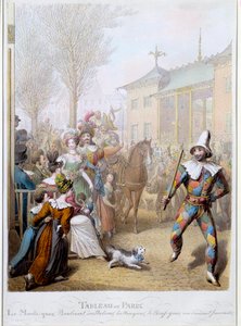 Mardi Gras på Boulevard des Italians i Paris Illustration av George Emanuel Opitz (1775-1841) 1800-talets Paris, Musee Carnavalet av Georg Emanuel Opitz