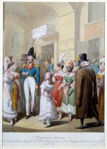 Målning av Paris: gallerierna i Palais Royal i Paris. Männens promenad genom den täckta passagen för att möta prostituerade. Illustration av George Emanuel Opitz (1775-1841) 1800-talets Paris, Musee Carnavalet