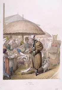Marknaderna i Les Halles, 1831 (wc på papper) av Georg Emanuel Opitz