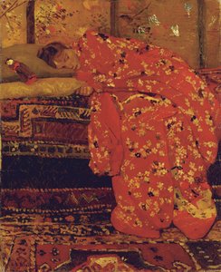 Flicka i en röd kimono