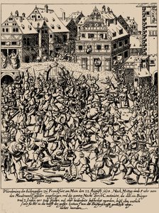 Fettmilch-uppgången. Plundringen av Judengasse i Frankfurt den 22 augusti 1614, ca. 1616-1617 av Georg Keller