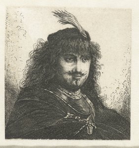 Självporträtt (?) med plymmössa och nedsänkt sabel av Georg Leopold Hertel