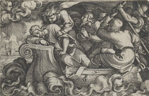 Kristus som sover under stormen på Tiberiasjön, från The Story of Christ, 1534-35. av Georg Pencz