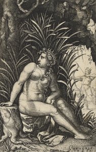Procris och Cephalus, 1539 (gravyr på lagt papper) av Georg Pencz