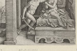 Sextus våldtar Lucretia under hot om svärd Berättelser från tidig romersk historia (serietitel) av Georg Pencz