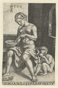 Smak (Gustus) Gvstvs simia nos svperat gvstv (titel på objekt) Five Senses (serietitel) av Georg Pencz
