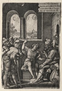 Historien om Joseph: Joseph berättar om sina drömmar för sin far, 1544. av Georg Pencz