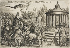 The Triumph of Chastity, tallrik två från The Triumphs of Petrarch av Georg Pencz