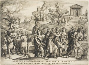 The Triumph of Love, tallrik ett från The Triumphs of Petrarch av Georg Pencz
