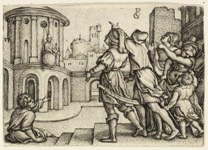 Virgil trollkarlen hänger i korgen av Georg Pencz