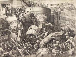 Intagandet av Cartagena av Georg Pencz after Giulio Romano