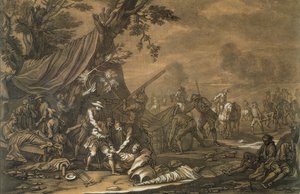 Militärkirurg på slagfältet under det spanska tronföljdskriget, 1707, graverad av Christian Rugendas (1708-81) c.1740 av Georg Philipp I Rugendas