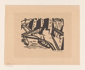 Båtar på en kaj i staden av Georg Schrimpf (signed by artist)