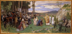 Anschaire (Oscar) de Breme (801-865) preche le christianisme en Scandinavie - Ansgar Preaching Christianity, av Pauli, Georg (1855-1935). Olja på duk. Mått: 64x136 cm. Nationalmuseum Stockholm