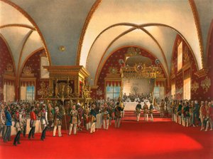 Kröningsbankett i hallen i Facetpalatset i Kreml, 1856.