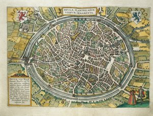 Belgien, Brygge karta från Cities of the World av Georg Braun (1541-1622) och Franz Hogenberg (1540-1590), Köln, gravyr av Georg Braun and Hogenberg Franz