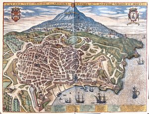 Catania, med Etna i bakgrunden, Sicilien, Italien (gravyr