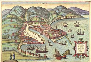 Chios, Grekland av Georg and Hogenberg Franz (1535 90) Braun