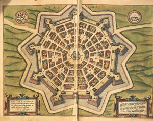 Italien, Palmanova, karta, gravyr från Civitates Orbis Terrarum av Georg Braun och Franz Hogenberg, verksam i Köln av Georg Braun and Hogenberg Franz