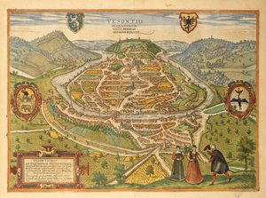 Karta över Besançon från Cities of the World av Georg Braun av Georg Braun and Hogenberg Franz