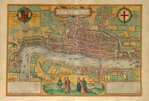 Karta över London från World Cities av Georg Braun av Georg Braun and Hogenberg Franz