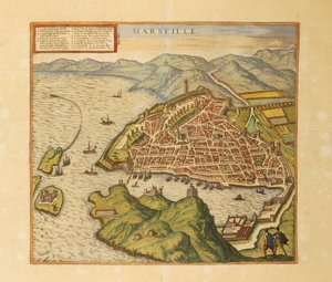 Karta över Marseille från världskarta av Georg Braun av Georg Braun and Hogenberg Franz