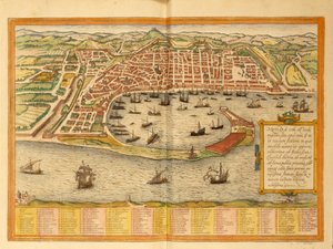 Karta över Messina från världskarta av Georg Braun av Georg Braun and Hogenberg Franz