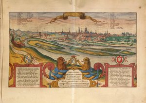 Karta över München, Tyskland, från Cities of the World av Georg Braun av Georg Braun and Hogenberg Franz