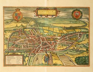 Karta över Norwich från Cities of the World av Georg Braun av Georg Braun and Hogenberg Franz