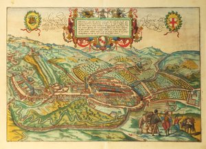 Karta över Serravalle Scrivia, regionen Piemonte från World Cities av Georg Braun av Georg Braun and Hogenberg Franz