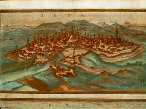 Karta över Siena, från Cities of the World av Georg Braun av Georg Braun and Hogenberg Franz
