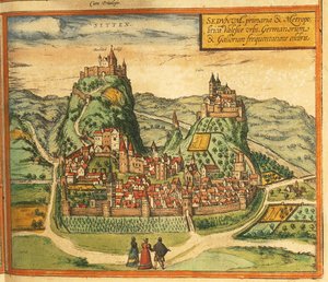Karta över Sion från Cities of the World av Georg Braun av Georg Braun and Hogenberg Franz