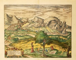 Karta över Terracina, regionen Lazio från världskarta av Georg Braun av Georg Braun and Hogenberg Franz