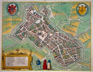 Karta över staden Lille från "Civitates Orbis Terrarum" av Georg Braun (1541-1622) och Frans Hogenberg (1535-1590) Runt 1572-1617. paris, B.N.
