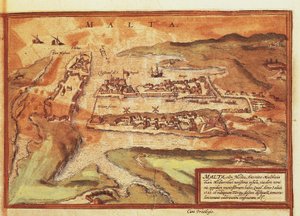 Ramani ya kisiwa cha Malta, kutoka Civitates Orbis Terrarum na Georg Braunswed av Georg Braun and Hogenberg Franz