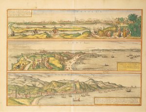 Karta över Sevilla, Cadiz och Malaga, Spanien från Civitates Orbis Terrarum av Georg Braun