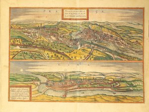Prag och Cheb, Eger från Cities of the World av Georg Braun av Georg Braun and Hogenberg Franz